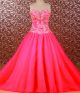Ball Gown Sweetheart Hot Pink Organza Applique Beaded Prom Dress