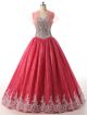 Ball Gown Sweetheart Red Sequined Tulle Beaded Prom Dress With Bolero Jacket