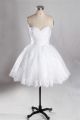 Ball Gown Sweetheart Ruched Satin Tulle Lace Beaded Short Wedding Dress Corset Back