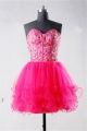Ball Gown Sweetheart Short Hot Pink Tulle Beaded Prom Dress