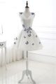 Ball Gown V Neck Corset Short White Tulle Butterfly Applique Prom Dress