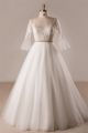 Ball Gown V Neck Frill Sleeve Tulle Lace Plus Size Wedding Dress No Train