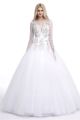 Ball Gown V Neck Open Back Tulle Embroidery Beaded Wedding Dress With Long Sleeves