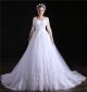 Ball Gown V Neck Three Quarter Sleeve Tulle Lace Wedding Dress