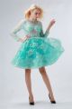 Ball Scoop Neck Short Mint Green Lace Cocktail Prom Dress With Sleeves