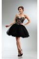 Ball Strapless Short Black Tulle Colorful Rhinestone Cocktail Prom Dress