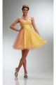 Ball Strapless Short Yellow And Pink Tulle Beaded Night Out Prom Dress