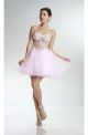 Ball Sweetheart See Through Short Light Pink Tulle Beaded Prom Dress