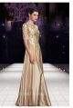 Bateau Neck Long Gold Shinning Chiffon Sequin Beaded Modest Evening Dress With Sleeves