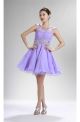 Beautiful Ball Cap Sleeve Open Back Short Lilac Chiffon Beaded Prom Dress