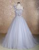 Beautiful Ball Gown One Shoulder Silver Tulle Flower Wedding Dress Lace Up Back