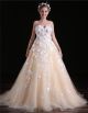 Beautiful Ball Gown Sweetheart Champagne Tulle Applique Wedding Dress