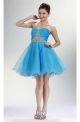 Beautiful Ball Strapless Short Sky Blue Tulle Beaded Cocktail Prom Dress