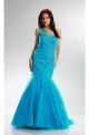 Beautiful Mermaid One Shoulder Turquoise Tulle Beaded Prom Dress