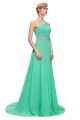 Beautiful One Shoulder Mint Green Chiffon Beaded Corset Prom Dress