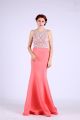 Beautiful Scoop Neck Long Coral Satin Tulle Beaded Occasion Prom Dress
