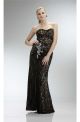 Beautiful Sheath Strapless High Slit Long Black Lace Evening Prom Dress