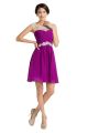 Boat Neck Cap Sleeve Corset Short Fuchsia Chiffon Beaded Prom Dress