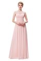 Charming Bateau Neckline V Back Long Blush Pink Chiffon Beaded Prom Dress