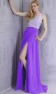 Charming One Shoulder High Slit Lilac Chiffon Beaded Prom Dress