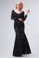 Charming Queen Anne Neckline Long Sleeve Black Lace Evening Prom Dress