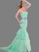 Chic Mermaid Strapless Mint Green Tulle Ruched Prom Dress With Beading