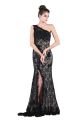 Chic One Shoulder High Slit Long Black Lace Beaded Prom Dress