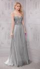 Chic Strapless Sweetheart Long Silver Chiffon Event Prom Dress