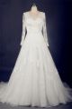 Classic A Line Scalloped Neck Long Sleeve Organza Lace Wedding Dress