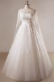 Classic A Line Strapless Curve Tulle Lace Plus Size Wedding Dress With Cape