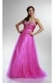 Classy A Line Strapless Long Hot Pink Tulle Beaded Prom Dress