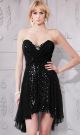 Classy Strapless High Low Little Black Chiffon Sequin Beaded Party Prom Dress