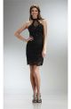 Column Halter Short Black Venice Lace Beaded Prom Dress