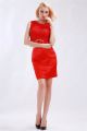 Column High Neck Two Piece Short Red Satin Lace Party Prom Dress