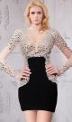 Column Illusion Neckline Sheer Back Long Sleeve Rhinestone Beaded Prom Dress