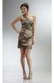 Column One Shoulder Short Coffee Charmeuse Beaded Cocktail Party Dress