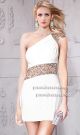 Column One Shoulder Short Mini White Jersey Panel Tulle Beaded Prom Dress