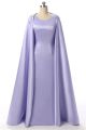 Column Scoop Sleeveless Long Lavender Satin Occasion Evening Dress With Cloak