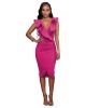 Column V Neck Tea Length Fuschia Ruffle Formal Occasion Evening Dress