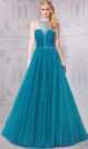 Cute A Line Long Teal Tulle Beaded Prom Dress With Straps
