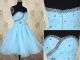 Cute Ball Gown Strapless Short Baby Blue Organza Beaded Prom Dress