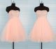 Cute Ball Strapless Short Peach Tulle Beaded Prom Dress Corset Back