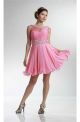 Cute Cap Sleeve Open Back Short Pink Chiffon Beaded Cocktail Prom Dress