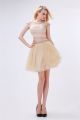 Cute Cap Sleeve Open Back Two Piece Short Champagne Tulle Beaded Prom Dress