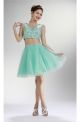 Cute Cap Sleeve Two Piece Short Mint Green Tulle Beaded Prom Dress
