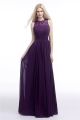 Cute High Neck Sleeveless Long Purple Chiffon Lace Bridesmaid Prom Dress