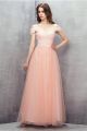 Cute Off The Shoulder Long Blush Pink Lace Tulle Prom Dress