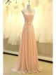 Elegant A Line Long Blush Pink Chiffon Tulle Applqiue Prom Dress With Sash