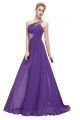 Elegant A Line One Shoulder Corset Purple Chiffon Beaded Prom Dress