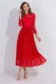 Elegant A Line Tea Length Red Chiffon Lace Prom Dress With Sleeves